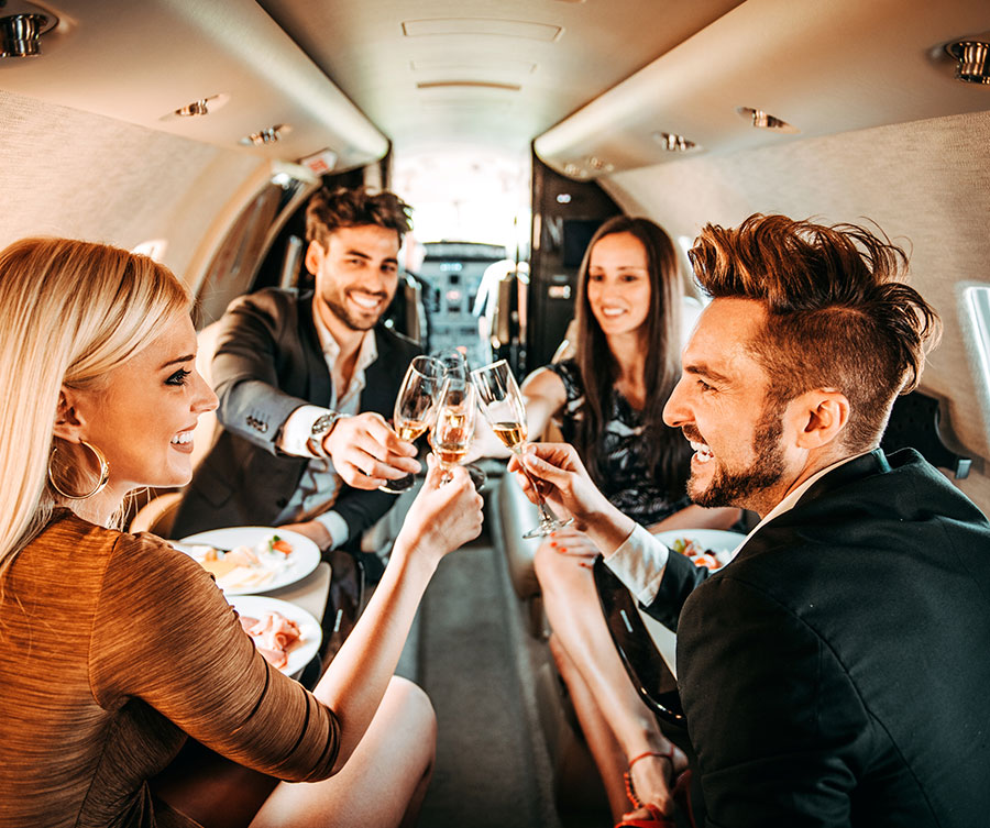 private jet charter interior passenger eating and drinking